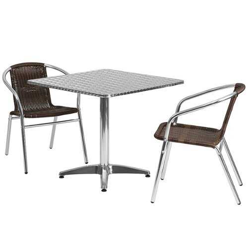 Rent to own Flash Furniture - Lila Outdoor Square Contemporary Aluminum 3 Piece Patio Set - Dark Brown