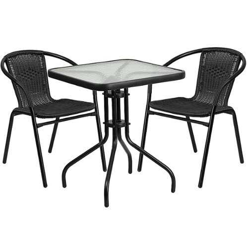 Rent to own Flash Furniture - Lila Outdoor Square Contemporary Metal 3 Piece Patio Set - Clear/Black