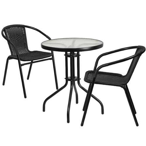 Rent to own Flash Furniture - Lila Outdoor Round Contemporary Metal 3 Piece Patio Set - Clear/Black