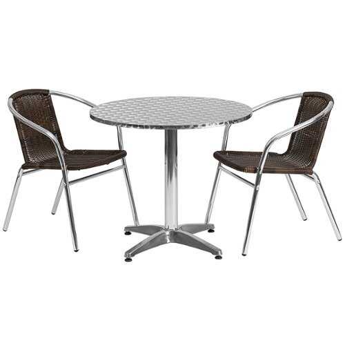 Rent To Own - Flash Furniture - Lila Outdoor Round Contemporary Aluminum 3 Piece Patio Set - Dark Brown