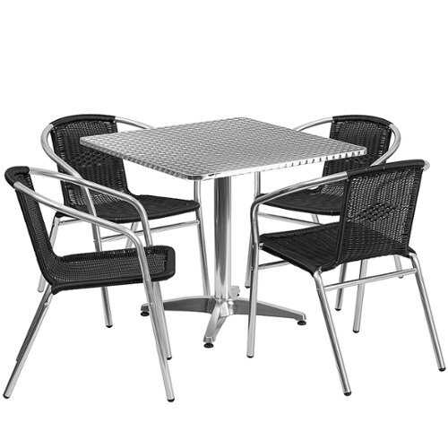 Rent To Own - Flash Furniture - Lila Outdoor Square Contemporary Aluminum 5 Piece Patio Set - Black