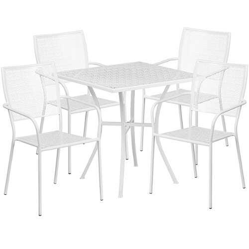 Rent To Own - Flash Furniture - Oia Outdoor Square Contemporary Metal 5 Piece Patio Set - White
