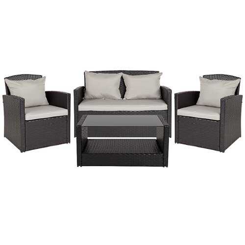 Rent To Own - Flash Furniture - Aransas Outdoor Rectangle Contemporary Metal 4 Piece Patio Set - Black