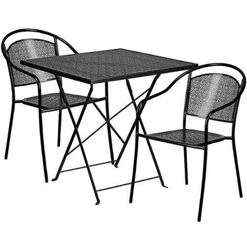 Rent To Own - Flash Furniture - Oia Outdoor Square Contemporary Metal 3 Piece Patio Set - Black