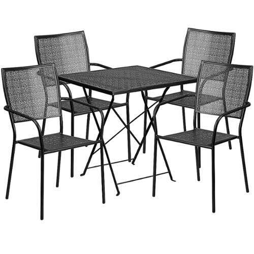 Rent to own Flash Furniture - Oia Outdoor Square Contemporary Metal 5 Piece Patio Set - Black