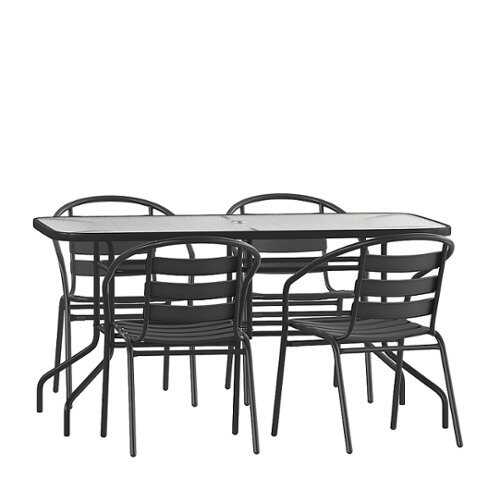 Rent To Own - Flash Furniture - Lila Outdoor Rectangle Contemporary  5 Patio Table and Chair Set - Black