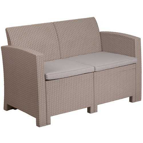 Rent To Own - Flash Furniture - Seneca Faux Rattan Loveseat with All-Weather Cushions - Light Gray
