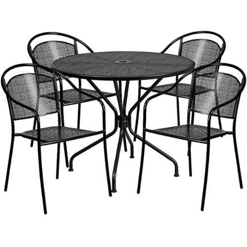 Rent to own Flash Furniture - Oia Outdoor Round Contemporary Metal 5 Piece Patio Set - Black