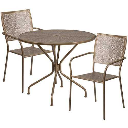 Rent To Own - Flash Furniture - Oia Outdoor Round Contemporary Metal 3 Piece Patio Set - Gold