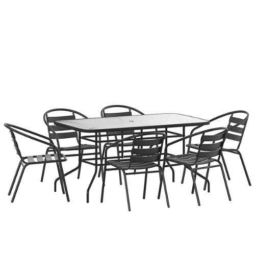 Rent to own Flash Furniture - Lila Outdoor Rectangle Contemporary  7 Piece Patio Set - Black