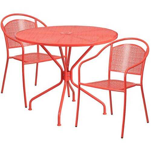 Rent to own Flash Furniture - Oia Outdoor Round Contemporary Metal 3 Piece Patio Set - Coral