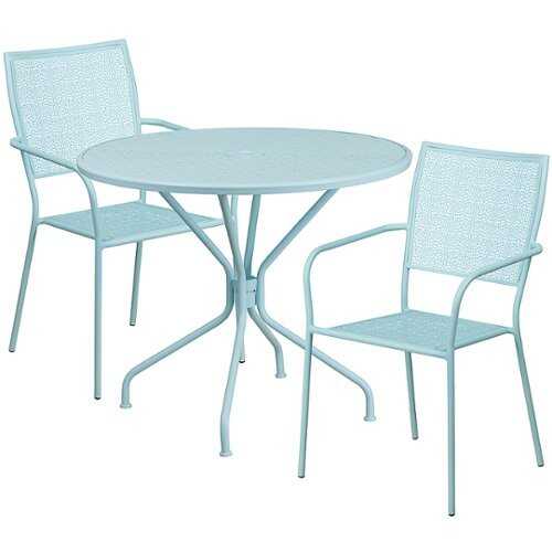 Rent To Own - Flash Furniture - Oia Outdoor Round Contemporary Metal 3 Piece Patio Set - Sky Blue