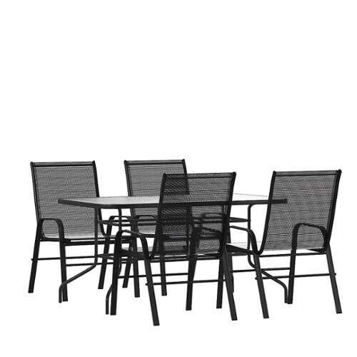 Rent to own Flash Furniture - Brazos Outdoor Rectangle Contemporary  5 Piece Patio Set - Black