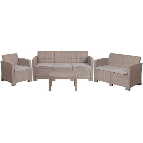 Rent to own Flash Furniture - Seneca Outdoor  Contemporary Resin 4 Piece Patio Set - Light Gray