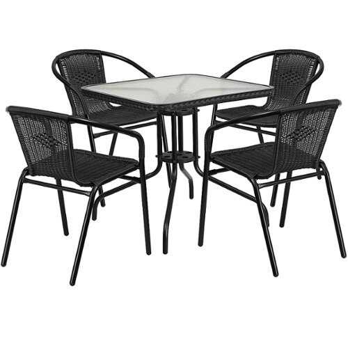 Rent to own Flash Furniture - Lila Outdoor Square Contemporary Metal 5 Piece Patio Set - Clear Top/Black Rattan