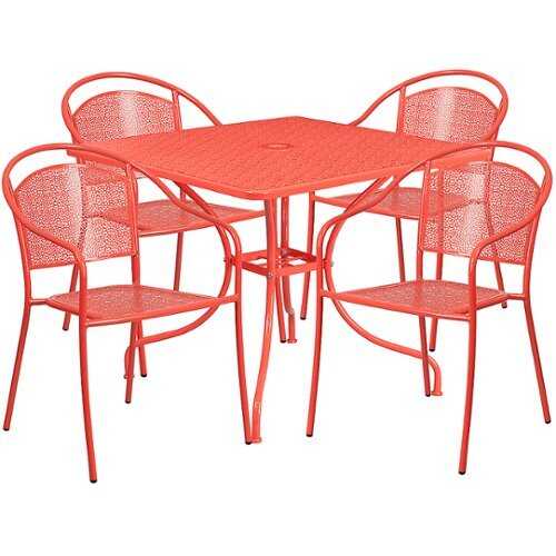 Rent To Own - Flash Furniture - Oia Outdoor Square Contemporary Metal 5 Piece Patio Set - Coral