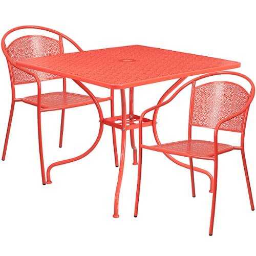 Rent To Own - Flash Furniture - Oia Outdoor Square Contemporary Metal 3 Piece Patio Set - Coral