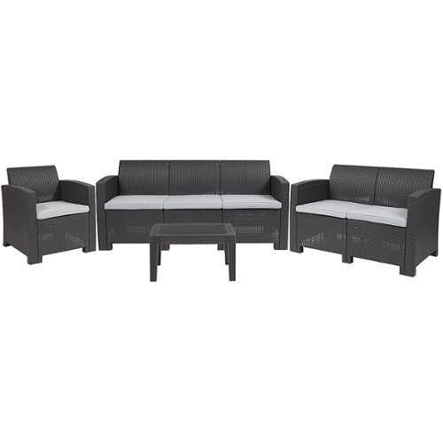 Rent To Own - Flash Furniture - Seneca Outdoor  Contemporary Resin 4 Piece Patio Set - Dark Gray