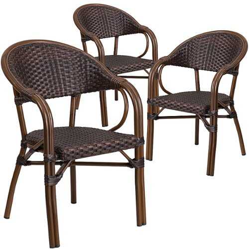 Rent to own Flash Furniture - Lila Patio Chair (set of 3) - Bark Brown Rattan/Red Bamboo-Aluminum Frame