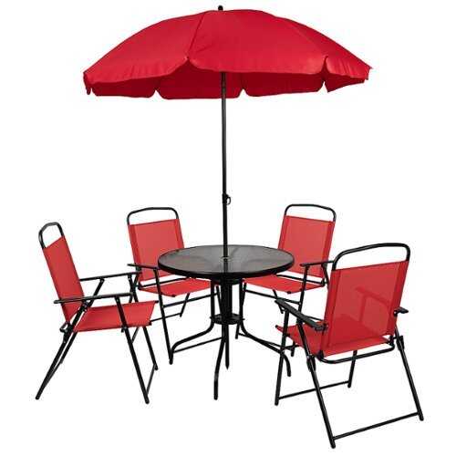 Rent to own Flash Furniture - Nantucket Outdoor Round Contemporary Metal 6 Piece Patio Set - Red
