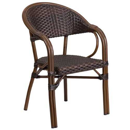 Rent to own Flash Furniture - Lila Patio Chair - Dark Brown Rattan/Red Bamboo-Aluminum Frame