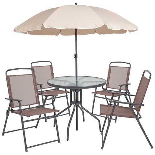Rent To Own - Flash Furniture - Nantucket Outdoor Round Contemporary Metal 6 Piece Patio Set - Brown