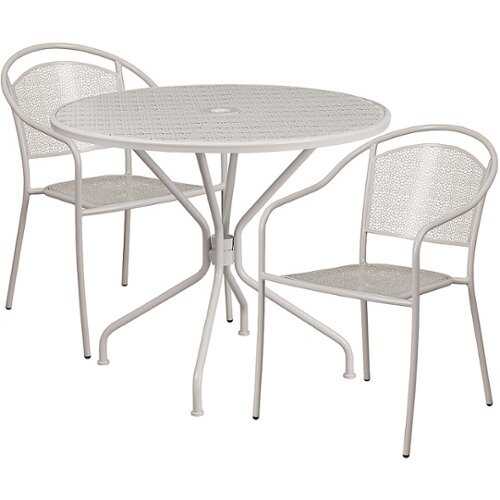 Rent To Own - Flash Furniture - Oia Outdoor Round Contemporary Metal 3 Piece Patio Set - Light Gray