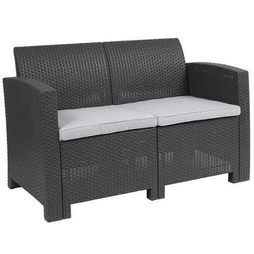 Rent To Own - Flash Furniture - Seneca Faux Rattan Loveseat with All-Weather Cushions - Dark Gray