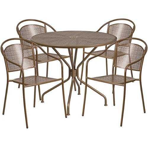 Rent To Own - Flash Furniture - Oia Outdoor Round Contemporary Metal 5 Piece Patio Set - Gold