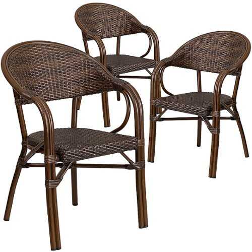 Rent to own Flash Furniture - Lila Patio Chair (set of 3) - Bark Brown Rattan/Bamboo-Aluminum Frame