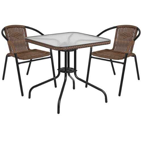 Rent To Own - Flash Furniture - Lila Outdoor Square Contemporary Metal 3 Piece Patio Set - Clear Top/Dark Brown Rattan