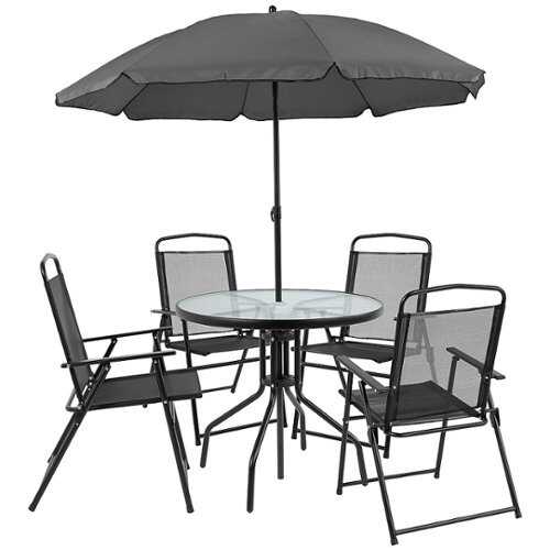 Rent to own Flash Furniture - Nantucket Outdoor Round Contemporary Metal 6 Piece Patio Set - Black
