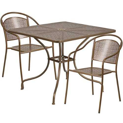 Rent To Own - Flash Furniture - Oia Outdoor Square Contemporary Metal 3 Piece Patio Set - Gold