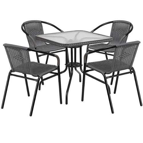 Rent to own Flash Furniture - Lila Outdoor Square Contemporary Metal 5 Piece Patio Set - Clear Top/Gray Rattan