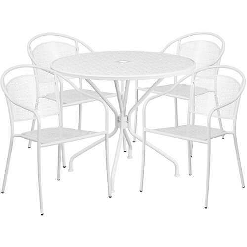 Rent To Own - Flash Furniture - Oia Outdoor Round Contemporary Metal 5 Piece Patio Set - White