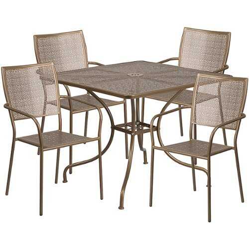 Rent To Own - Flash Furniture - Oia Outdoor Square Contemporary Metal 5 Piece Patio Set - Gold