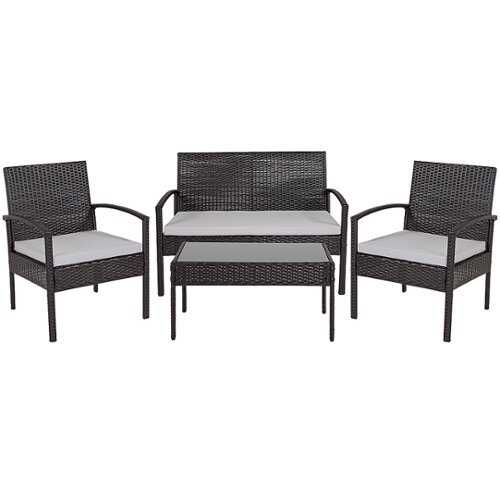 Rent to own Flash Furniture - Bandera Outdoor Rectangle Contemporary Metal 4 Piece Patio Set - Black
