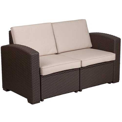 Rent To Own - Flash Furniture - Seneca Faux Rattan Loveseat with All-Weather Cushions - Chocolate Brown