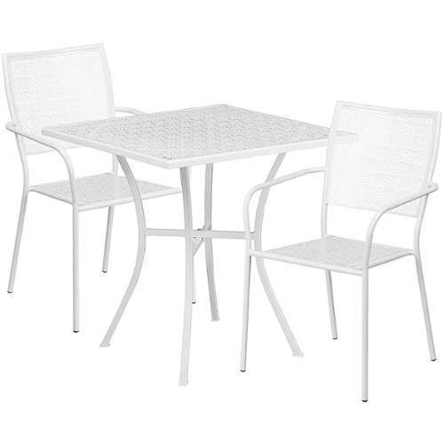 Rent to own Flash Furniture - Oia Outdoor Square Contemporary Metal 3 Piece Patio Set - White
