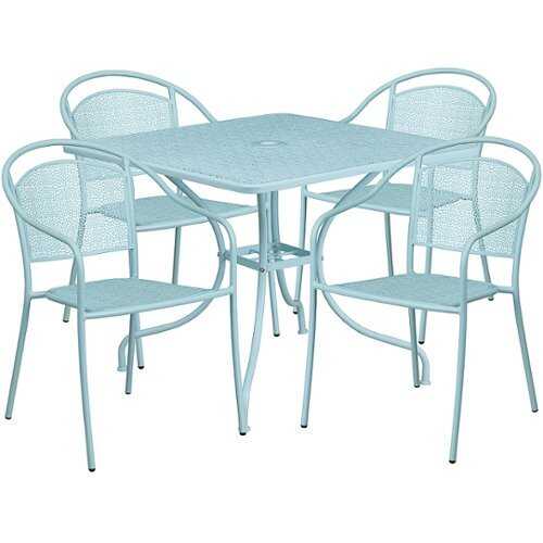 Rent To Own - Flash Furniture - Oia Outdoor Square Contemporary Metal 5 Piece Patio Set - Sky Blue