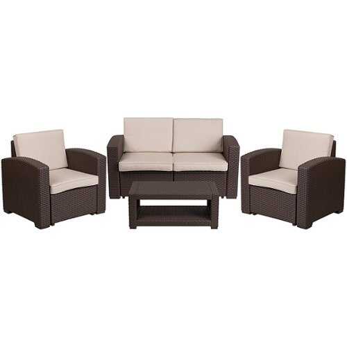 Rent to own Flash Furniture - Seneca Outdoor  Contemporary Resin 4 Piece Patio Set - Chocolate Brown