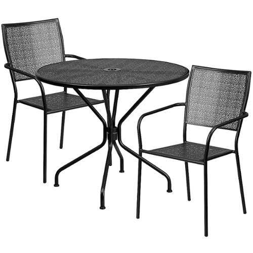 Rent To Own - Flash Furniture - Oia Outdoor Round Contemporary Metal 3 Piece Patio Set - Black