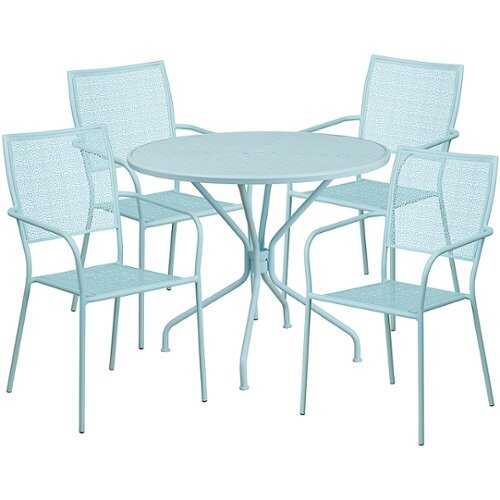 Rent to own Flash Furniture - Oia Outdoor Round Contemporary Metal 5 Piece Patio Set - Sky Blue
