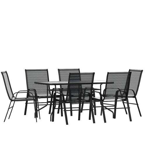 Rent to own Flash Furniture - Brazos Outdoor Rectangle Contemporary  7 Piece Patio Set - Black