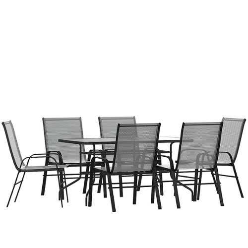Rent To Own - Flash Furniture - Brazos Outdoor Rectangle Contemporary  7 Piece Patio Set - Gray