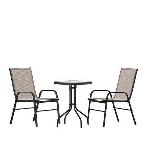 Rent to own Flash Furniture - Brazos Outdoor Round Contemporary  3 Piece Patio Set - Brown