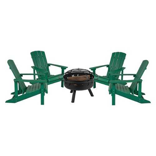 Buy Now, Pay Later - Flash Furniture - Charlestown Adirondack Chairs and Fire Pit - Green