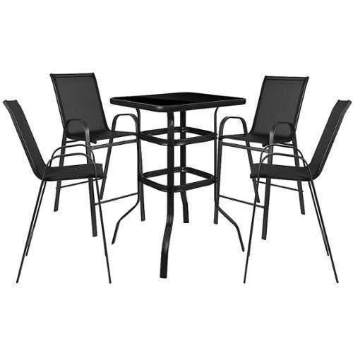 Rent to own Flash Furniture - Brazos Outdoor Square Modern Steel 5 Piece Patio Set - Black