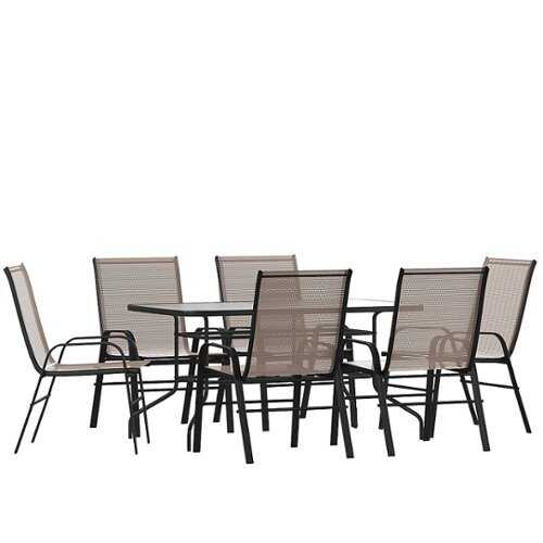 Rent to own Flash Furniture - Brazos Outdoor Rectangle Contemporary  7 Piece Patio Set - Brown