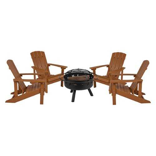 Rent to own Flash Furniture - Charlestown Adirondack Chairs and Fire Pit - Teak